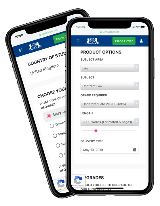 Screenshot of LawTeacher order form on a mobile phone